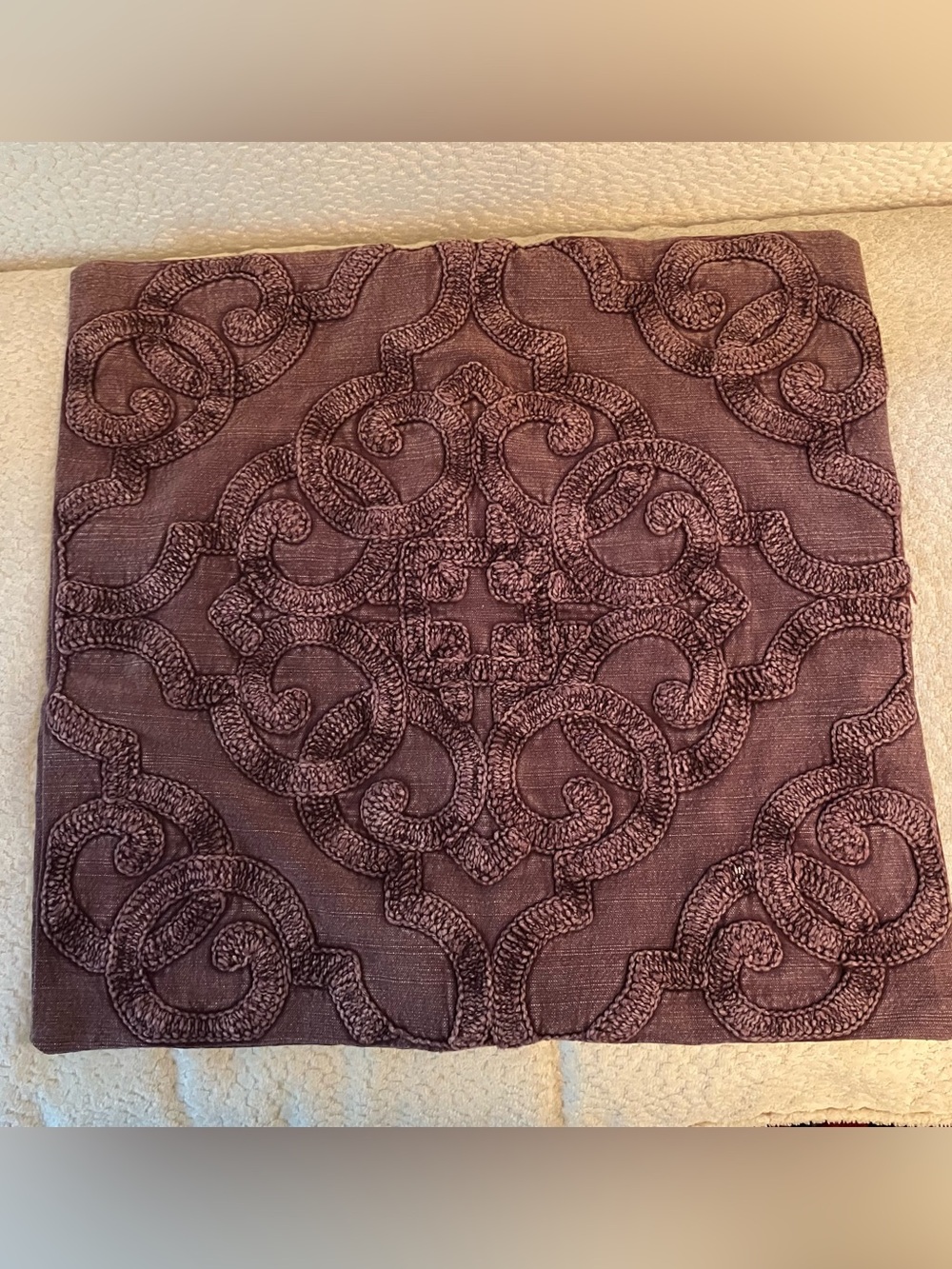 Pottery Barn Drew Embroidered Throw Accent Pillow Cover 18" Purple Boho